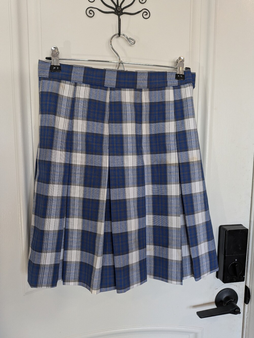 Girls Blue Plaid Pleated Skirt